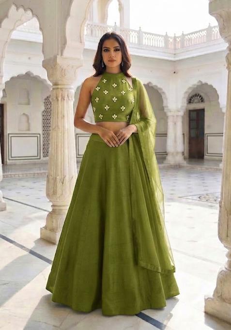 Olive Green Handwork Lehenga Set