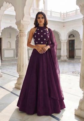 Dark Voilet Handwork Lehenga Set