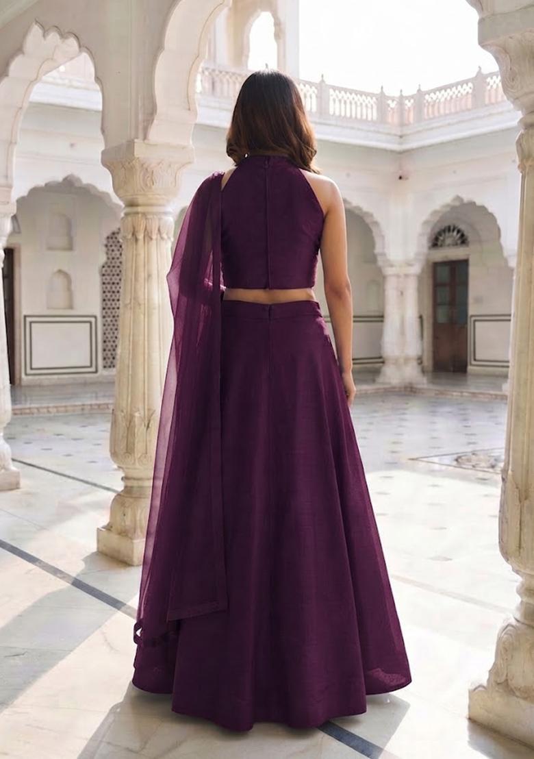 Dark Voilet Handwork Lehenga Set - Indya