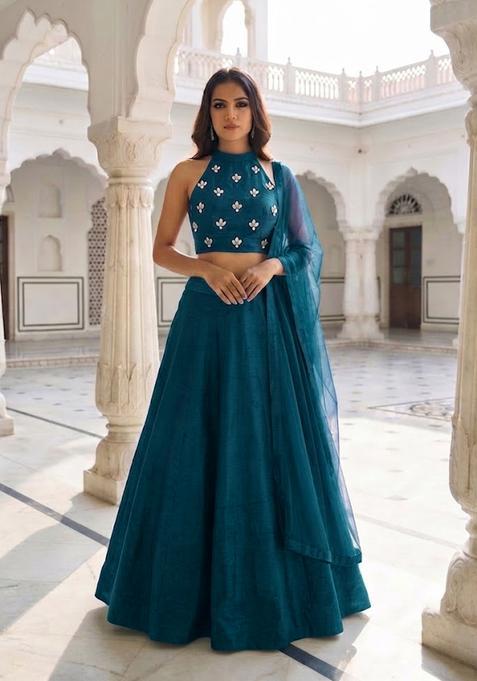 Teal Green Handwork Lehenga Set