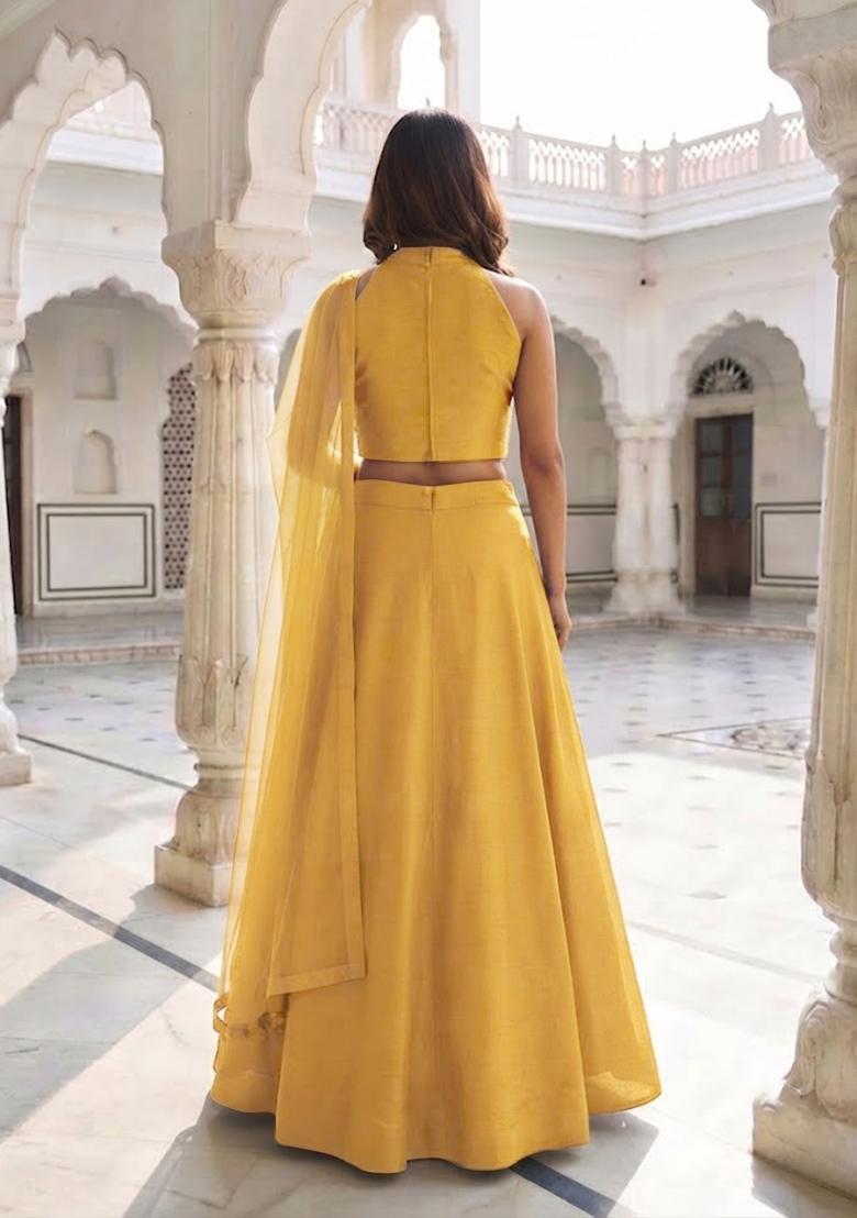 Bright Yellow Handwork Lehenga Set - Indya