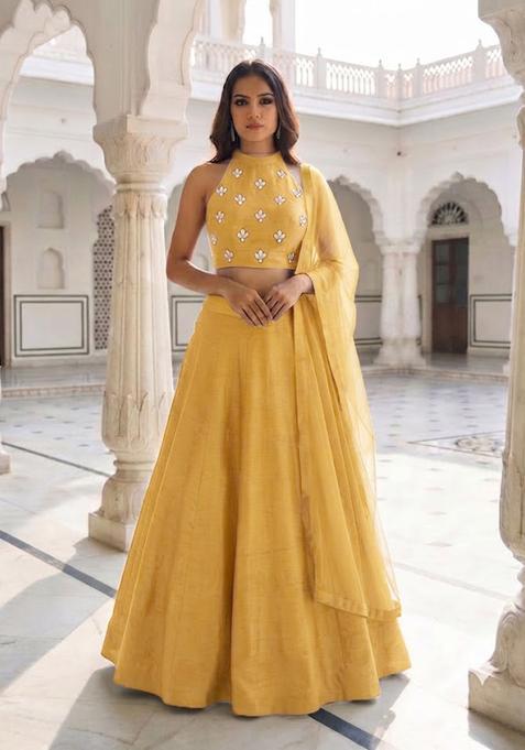 Bright Yellow Handwork Lehenga Set