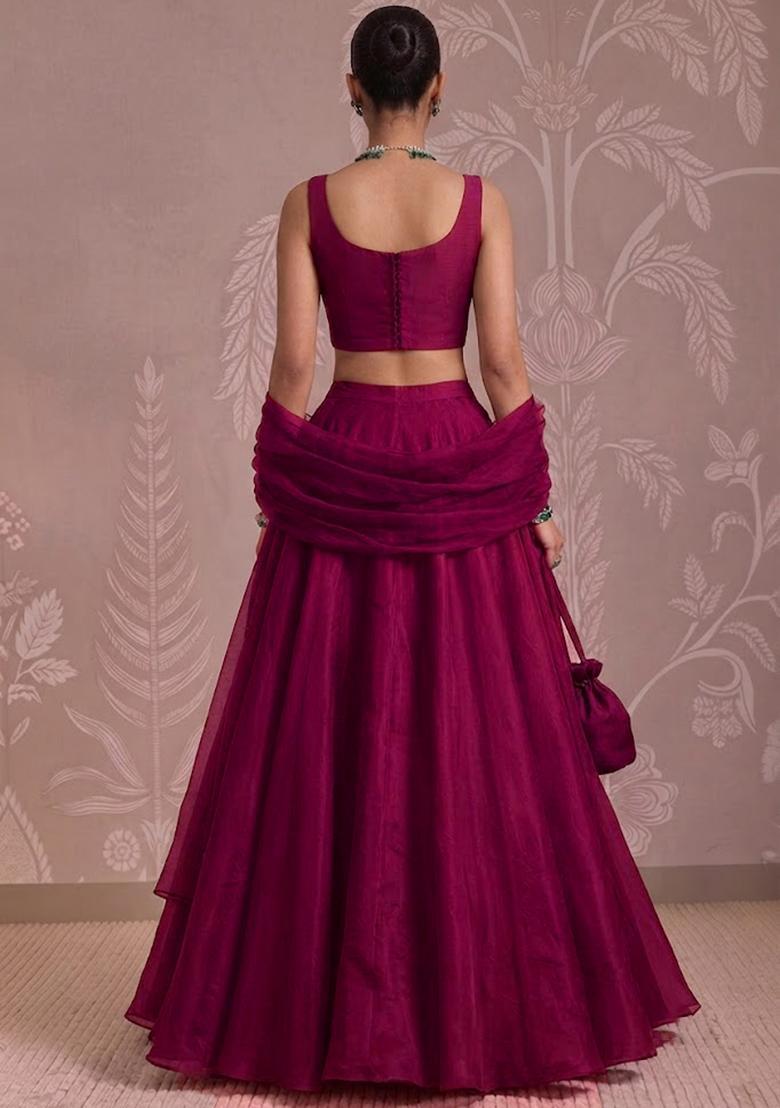 Magenta Handwork Lehenga Set - Indya