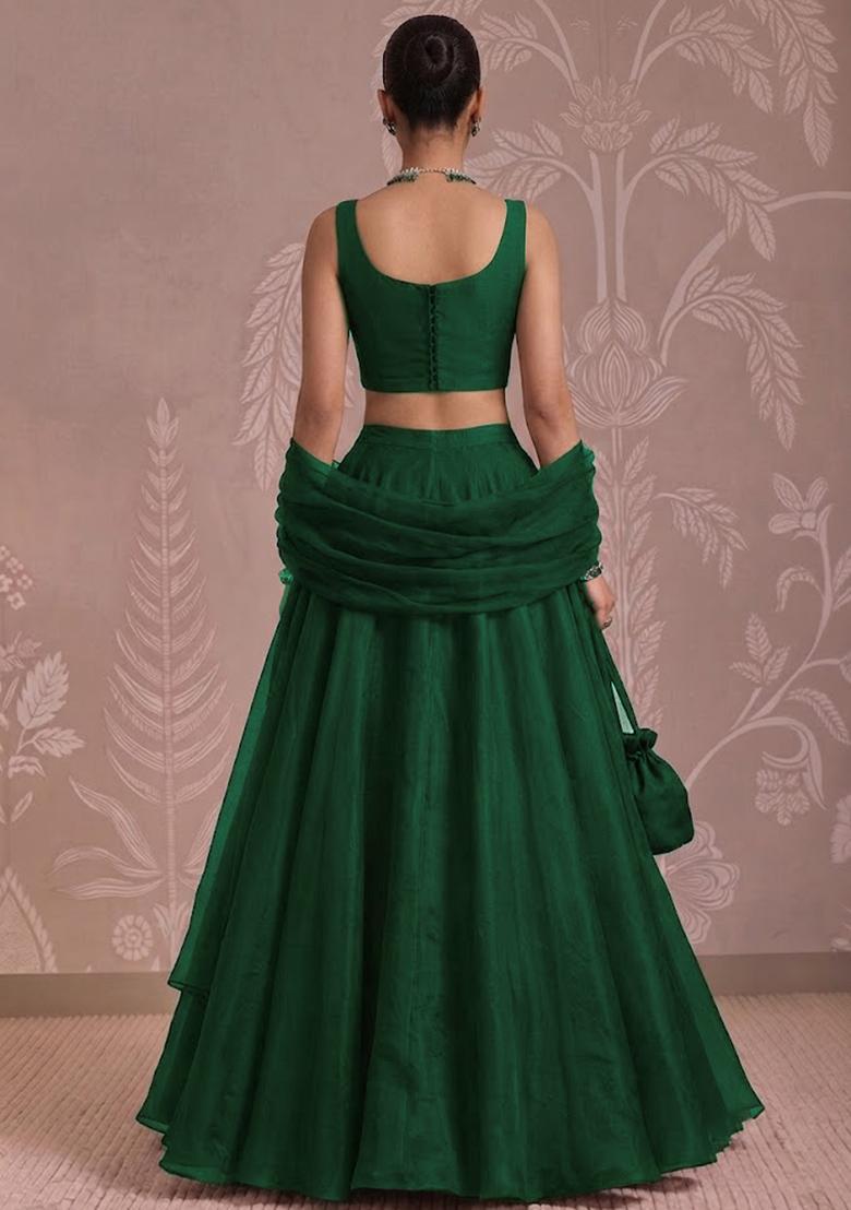 Dark Green Handwork Lehenga Set - Indya