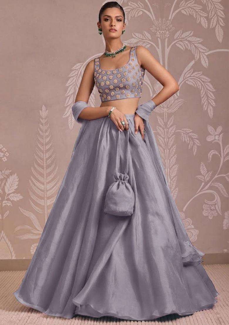 Silver Handwork Lehenga Set - Indya