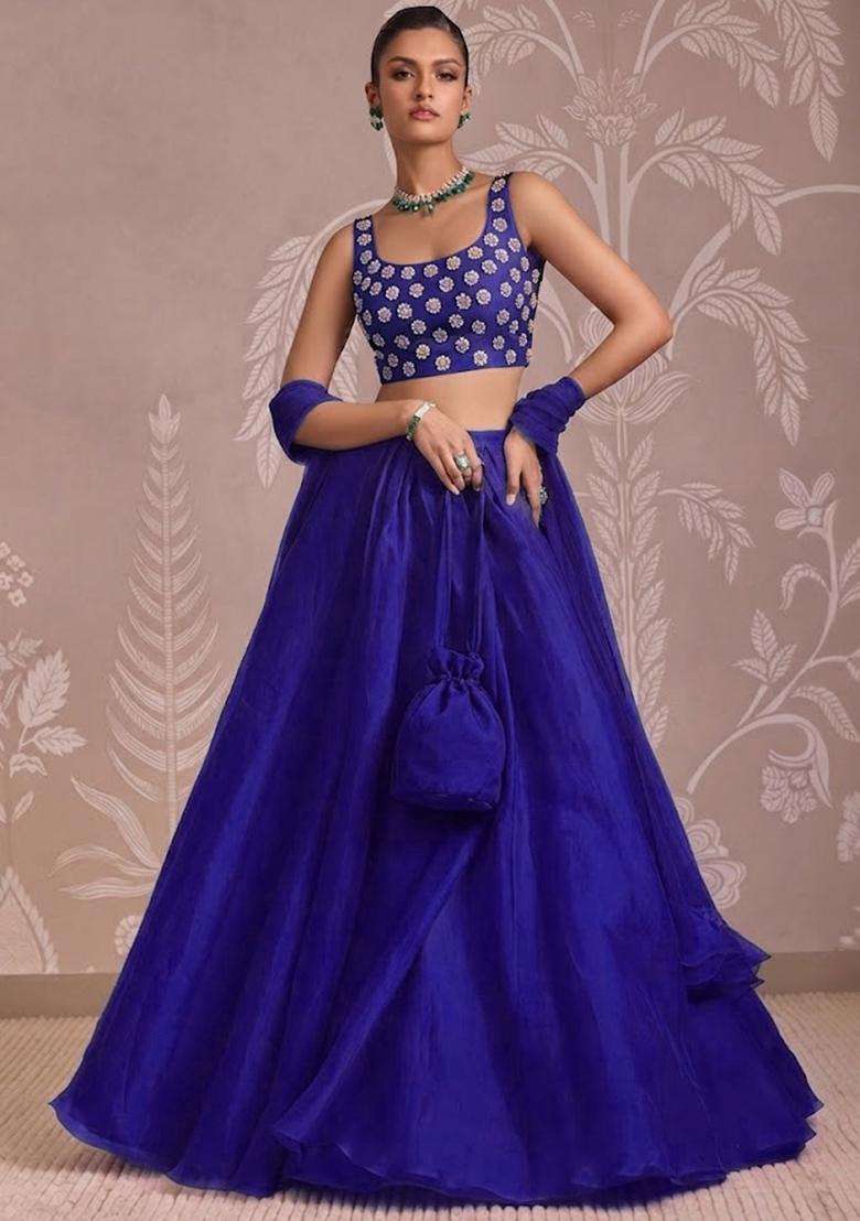 Royal Blue Handwork Lehenga Set - Indya