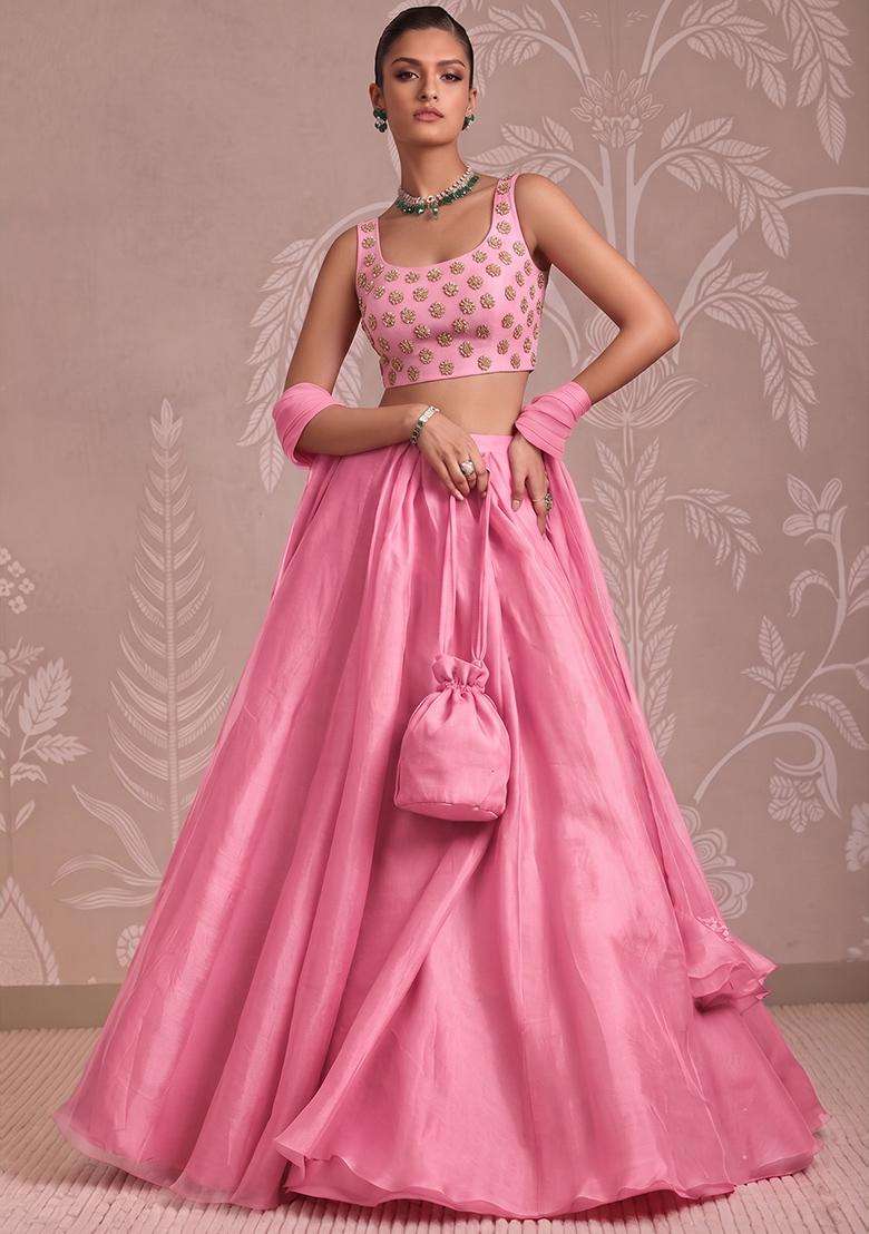 Light Pink Handwork Lehenga Set - Indya