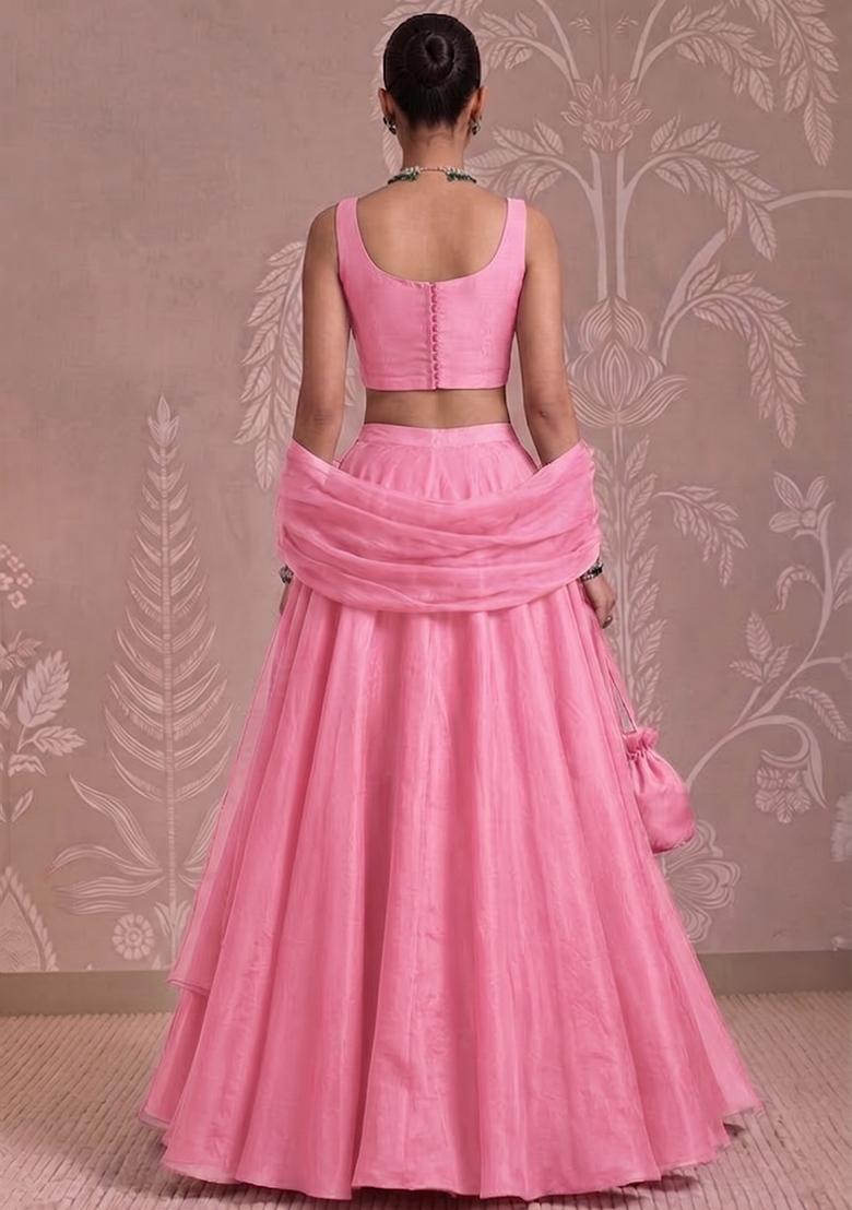 Light Pink Handwork Lehenga Set - Indya