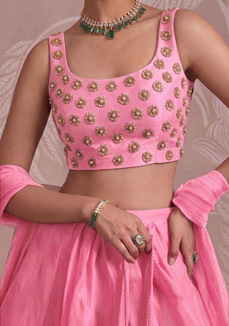 Light Pink Handwork Lehenga Set - Indya