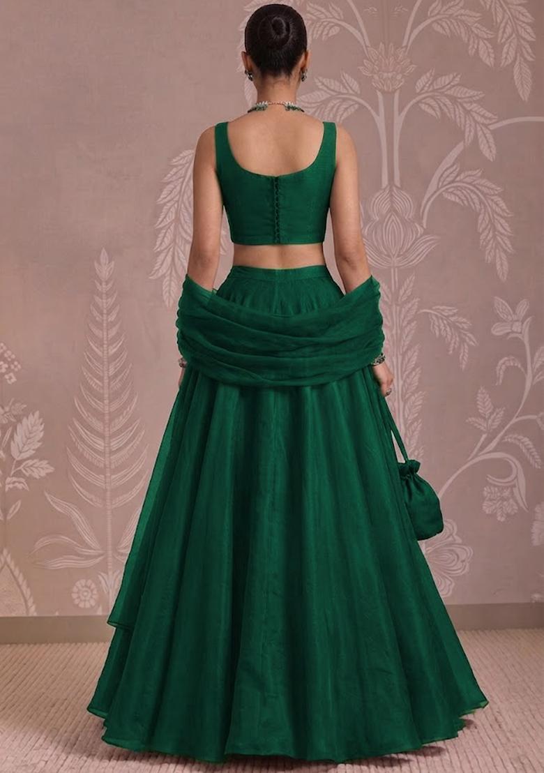 Dark Green Handwork Lehenga Set - Indya