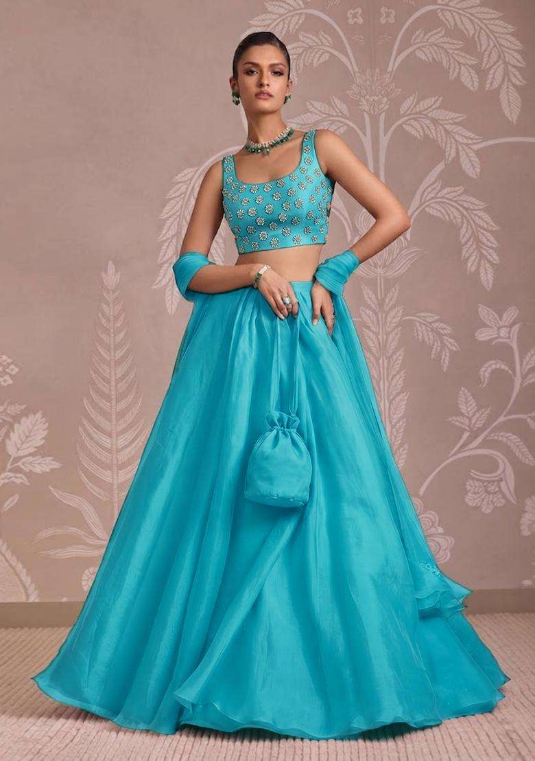 Sky Blue Handwork Lehenga Set - Indya