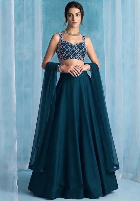 Teal Green Handwork Lehenga Set