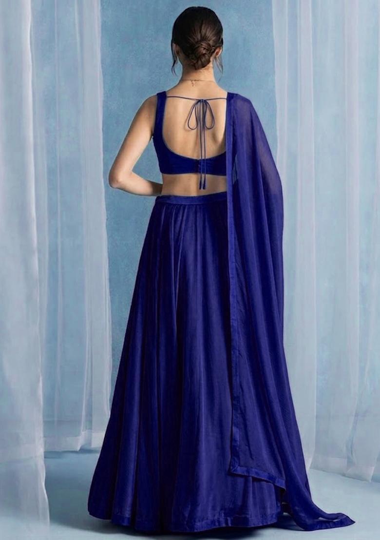 Royal Blue Handwork Lehenga Set - Indya