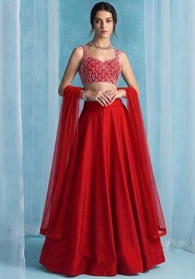 Bright Red Handwork Lehenga Set