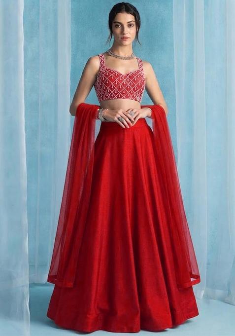 Bright Red Handwork Lehenga Set