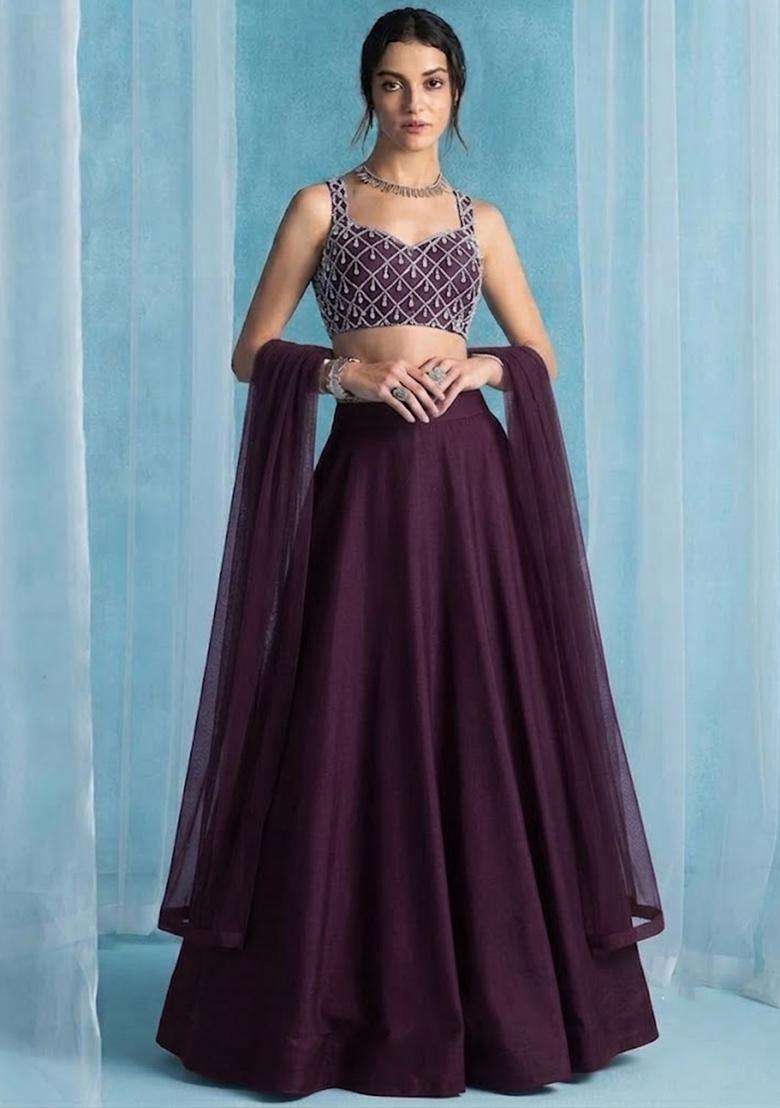 Dark Voilet Handwork Lehenga Set - Indya