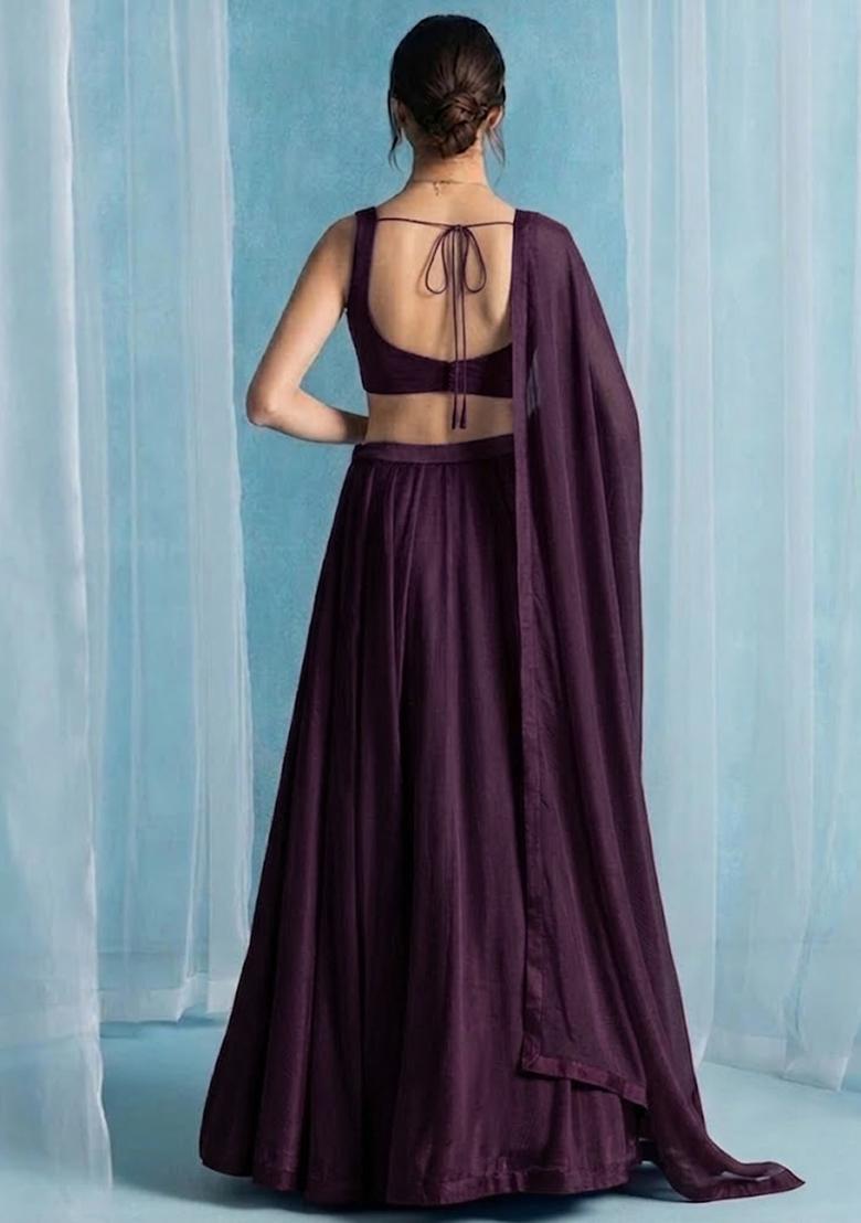 Dark Voilet Handwork Lehenga Set - Indya