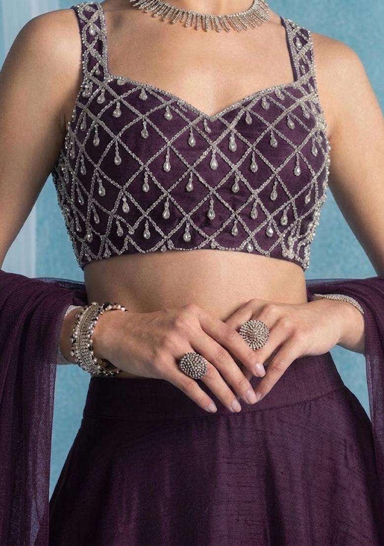 Dark Voilet Handwork Lehenga Set - Indya