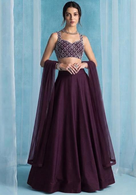 Dark Voilet Handwork Lehenga Set