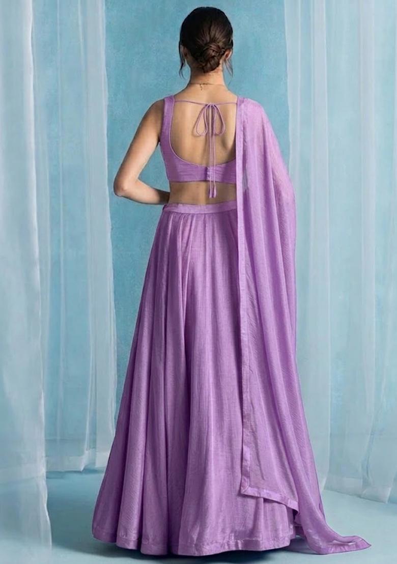 Lavender Handwork Lehenga Set - Indya