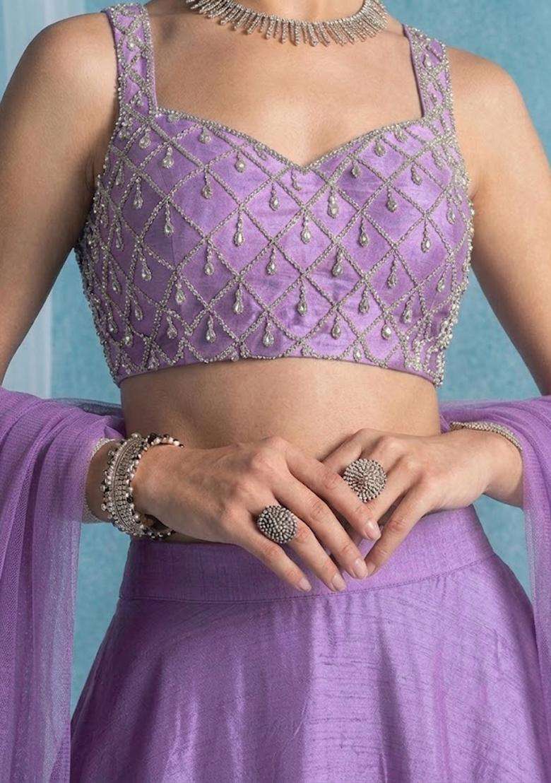 Lavender Handwork Lehenga Set - Indya