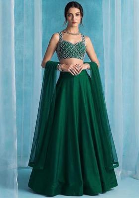 Dark Green Handwork Lehenga Set