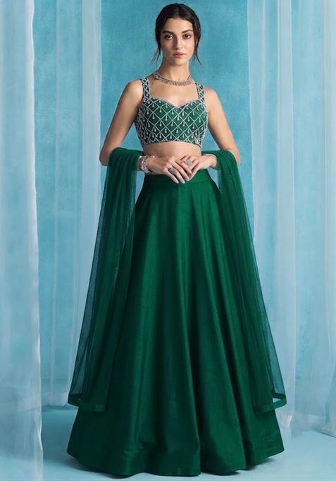 Dark Green Handwork Lehenga Set