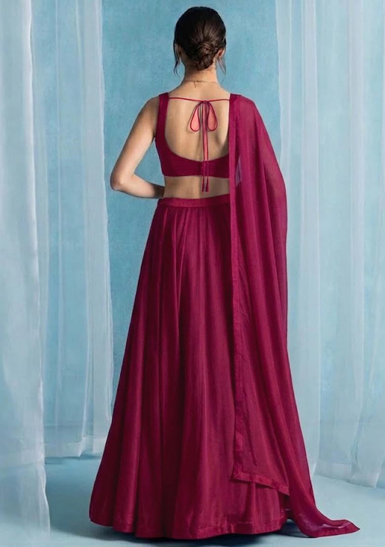 Magenta Handwork Lehenga Set - Indya