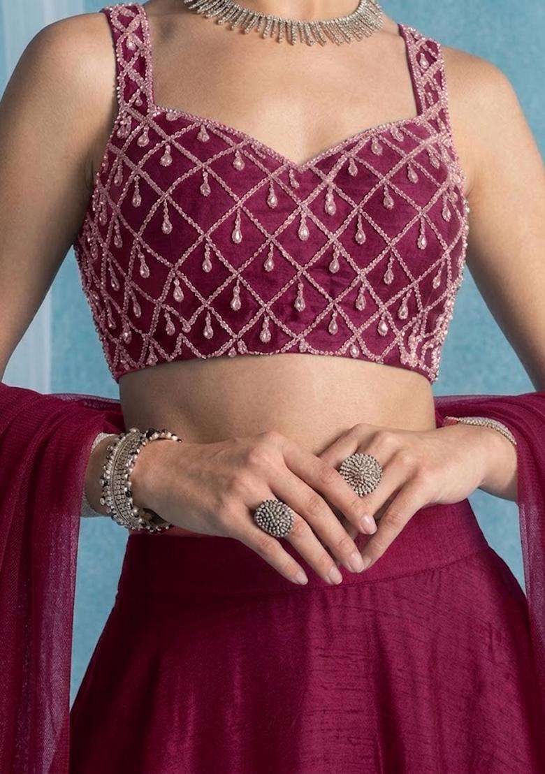 Magenta Handwork Lehenga Set - Indya