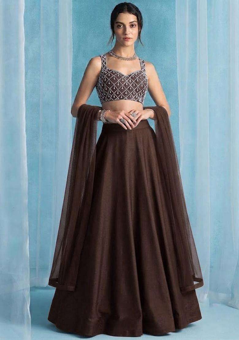 Brown Handwork Lehenga Set - Indya