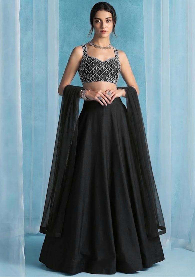 Black Handwork Lehenga Set - Indya