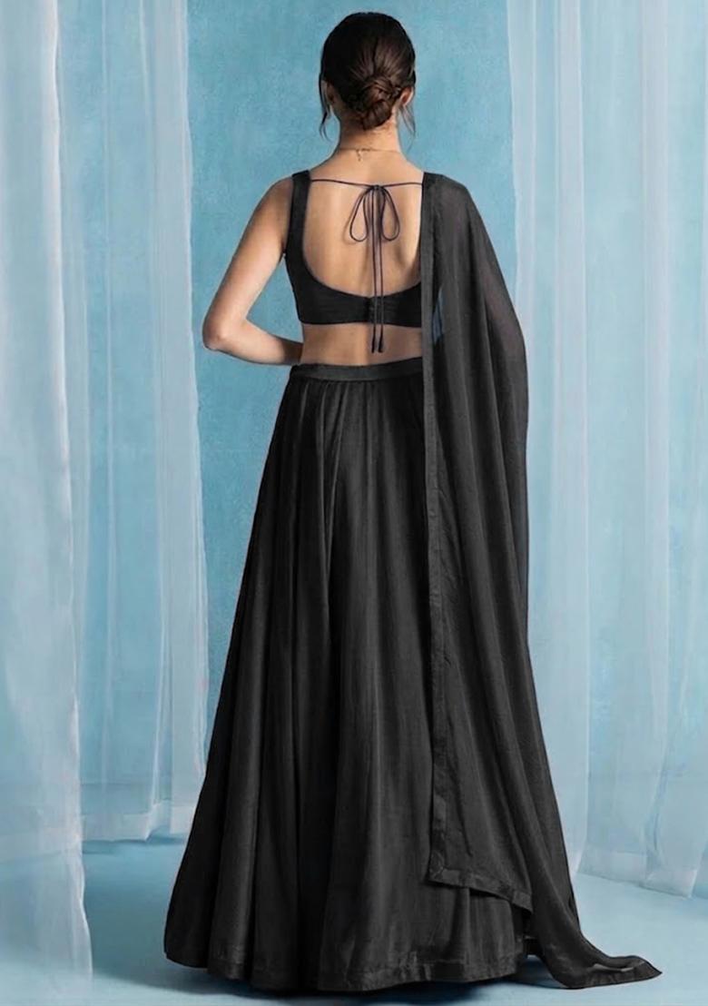Black Handwork Lehenga Set - Indya