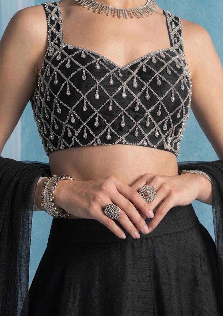 Black Handwork Lehenga Set - Indya