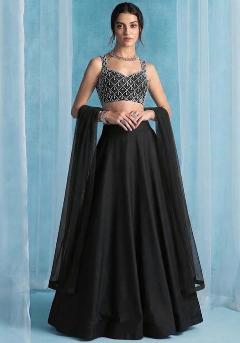 Black Handwork Lehenga Set