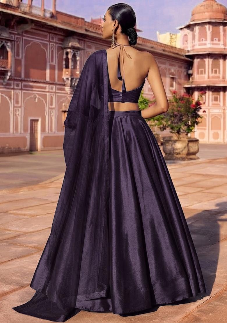 Dark Voilet Handwork Lehenga Set - Indya