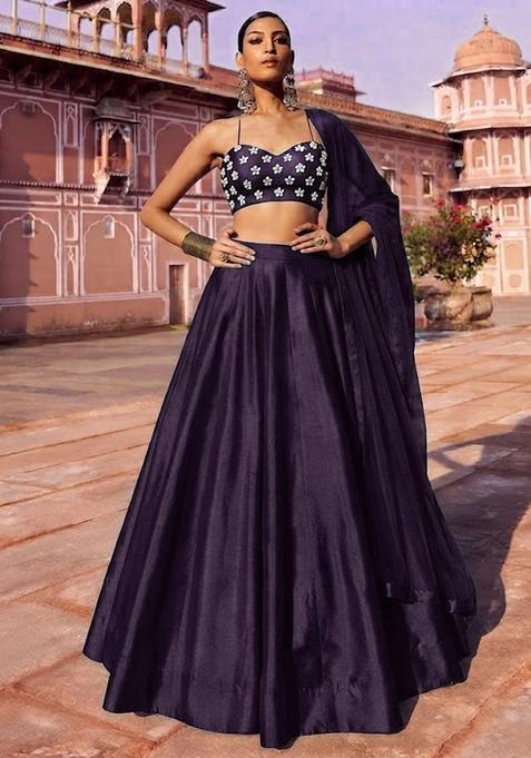 Dark Voilet Handwork Lehenga Set