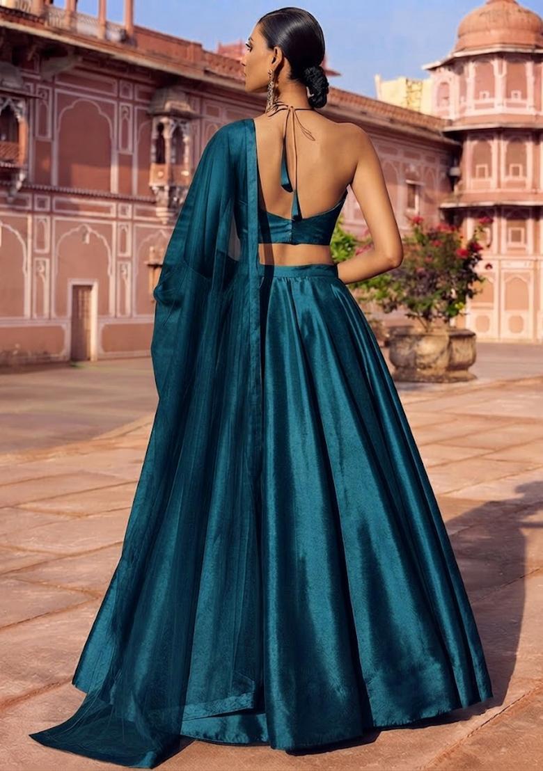 Teal Green Handwork Lehenga Set - Indya