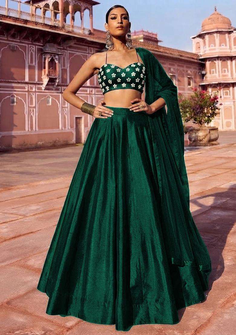 Dark Green Handwork Lehenga Set - Indya