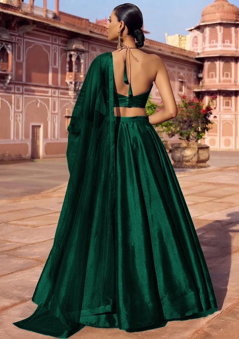 Dark Green Handwork Lehenga Set - Indya