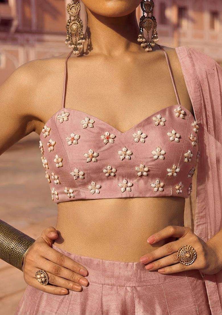 Blush Pink Handwork Lehenga Set - Indya