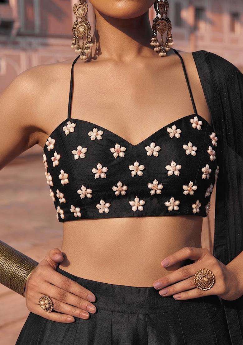 Black Handwork Lehenga Set - Indya