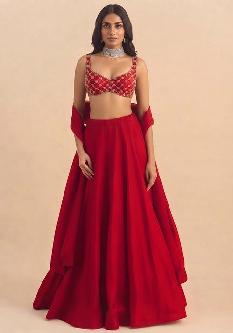 Bright Red Handwork Lehenga Set