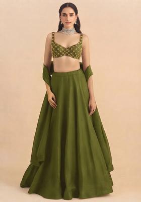 Olive Green Handwork Lehenga Set