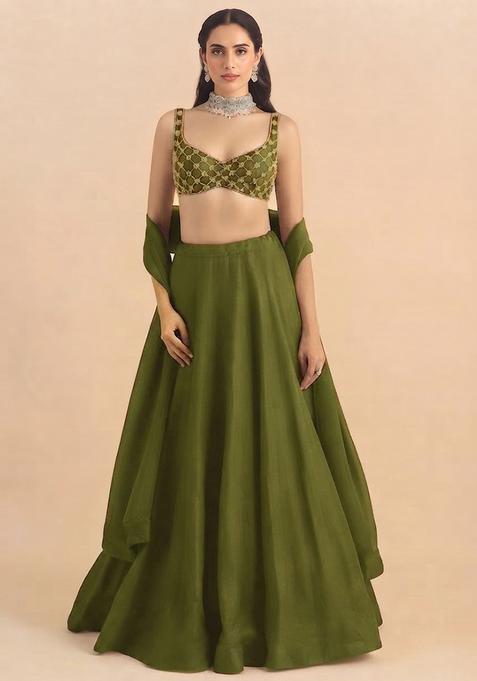 Olive Green Handwork Lehenga Set