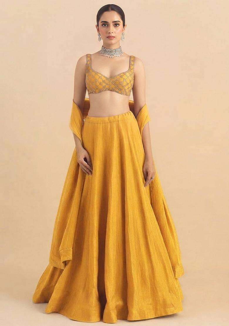 Yellow Handwork Lehenga Set - Indya