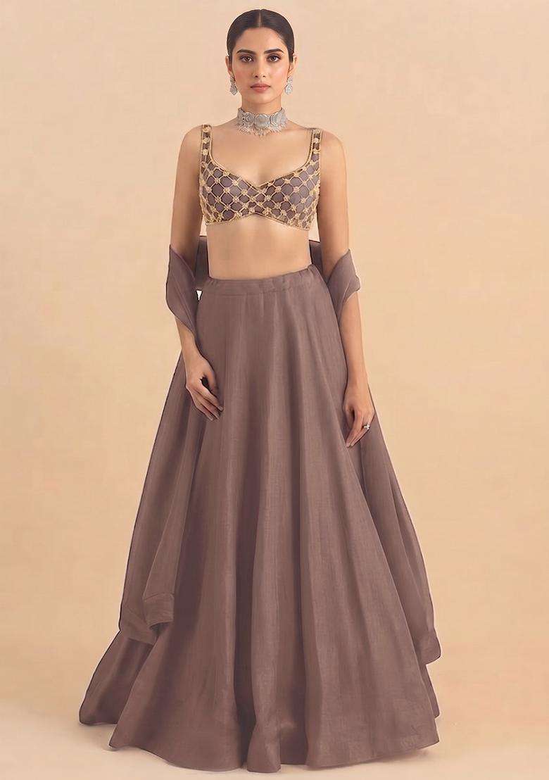 Dusty Mauve Handwork Lehenga Set - Indya