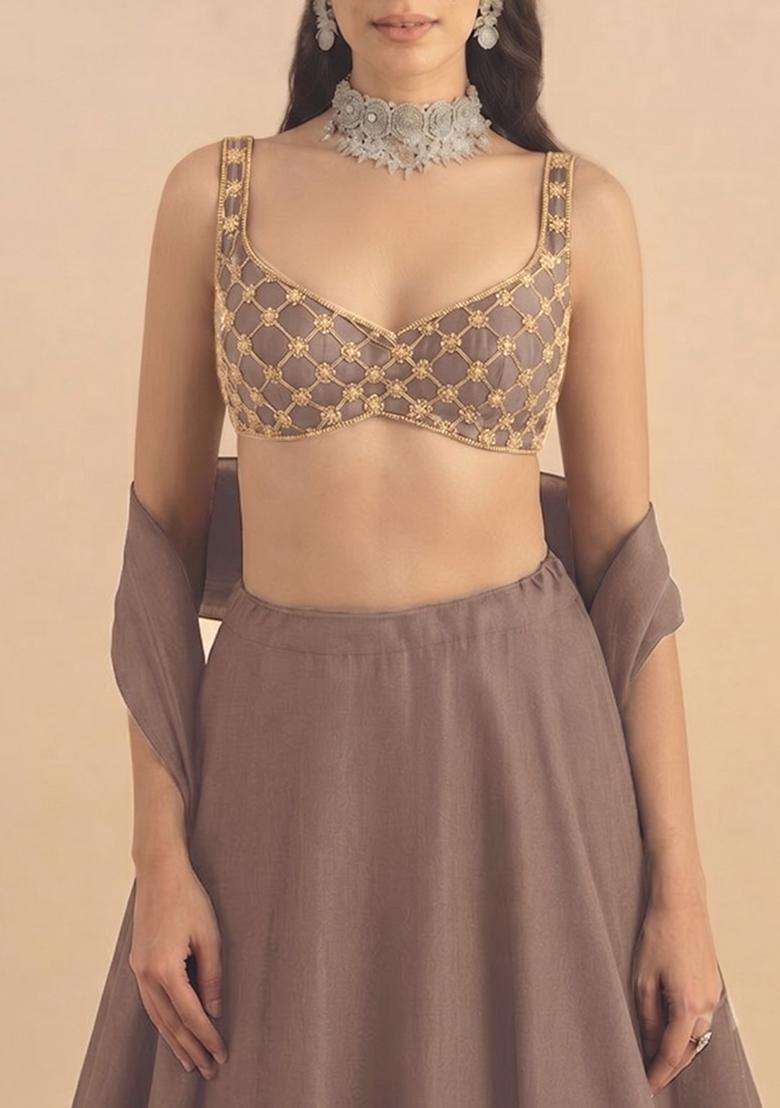 Dusty Mauve Handwork Lehenga Set - Indya