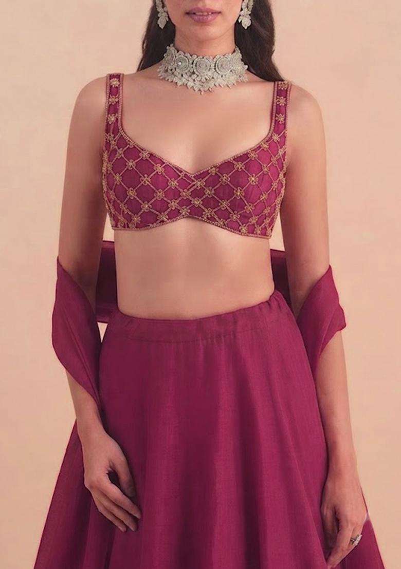 Magenta Handwork Lehenga Set - Indya