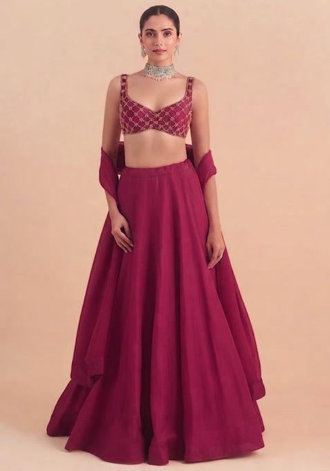 Magenta Handwork Lehenga Set