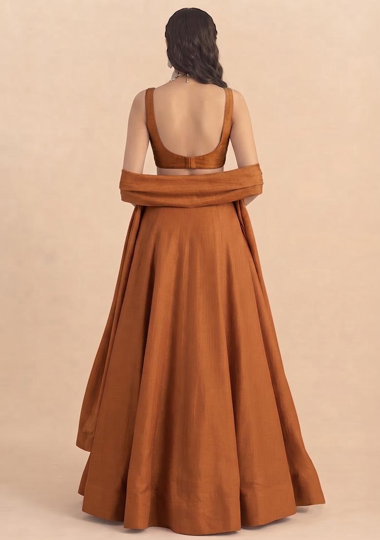 Dusty Orange Handwork Lehenga Set - Indya
